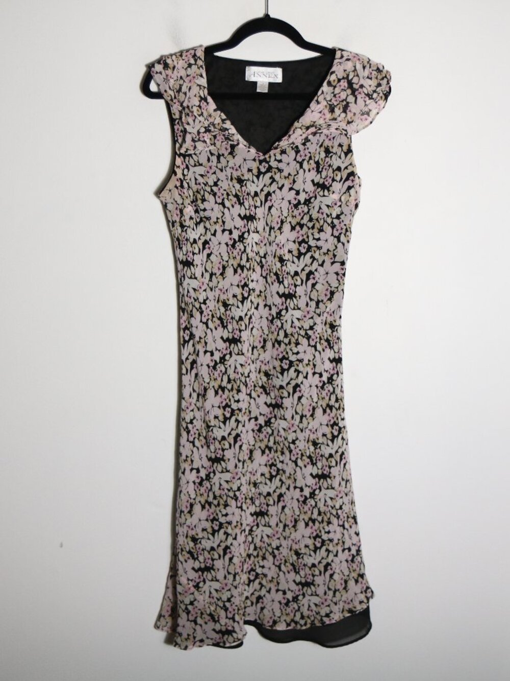 Vintage Casual Corner 90s Silk Slip Midi Dress 12 Pink Floral Romantic Flutter
